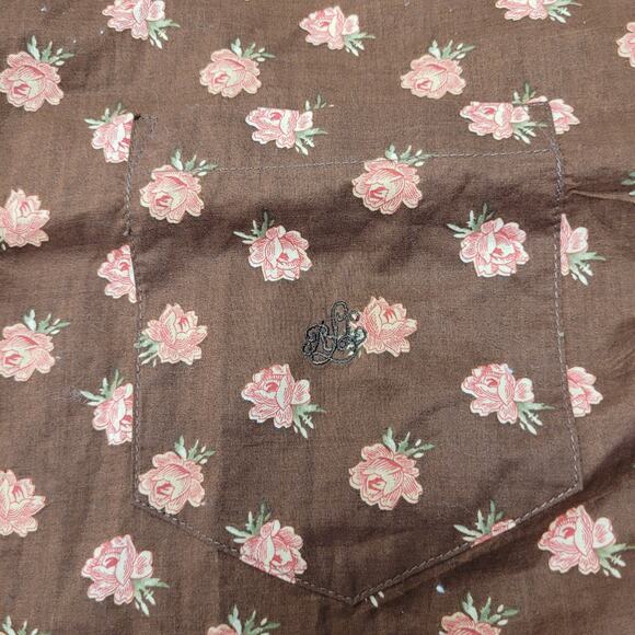 Vintage Lauren Raph Lauren brown rose floral button down top long sleeve boho - Picture 6 of 7